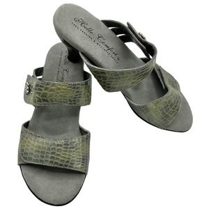 HELLE COMFORT GRAY LEATHER & SUEDE KITTEN HEEL SLIDE ONS SIZE 6.5